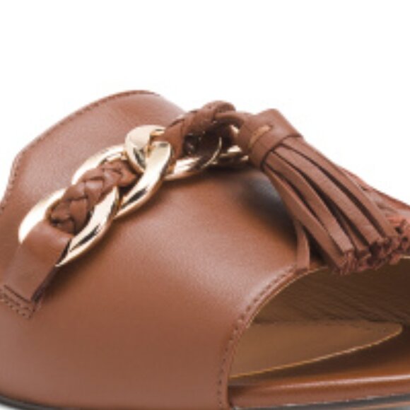 NEW JOHNSTON AND MURPHY Leather Lilly Chain Slide Sandals in cognac 255 3T7M - Picture 4 of 4